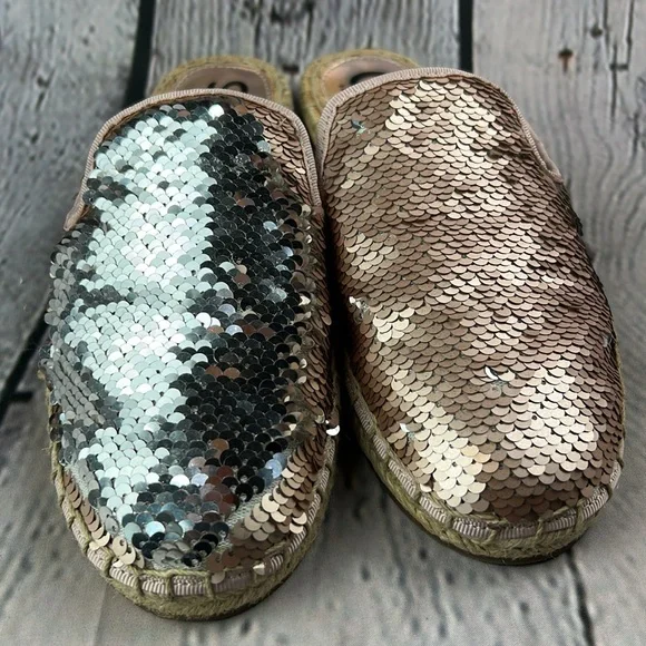 CIRCUS BY SAM EDELMAN LEANNE Rose Gold Silver Mermaid Sequin Slip On Flats - Picture 12 of 17
